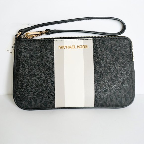 Michael Kors JST Center Stripe Wristlet MK BLACK - Picture 1 of 8